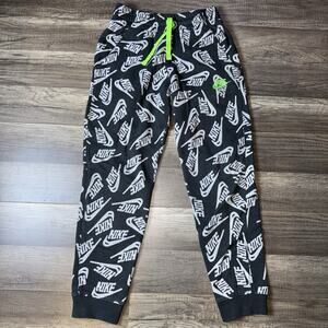 Nike Youth Fleece Sweatpants sz Medium Black/White Nike Logo Print